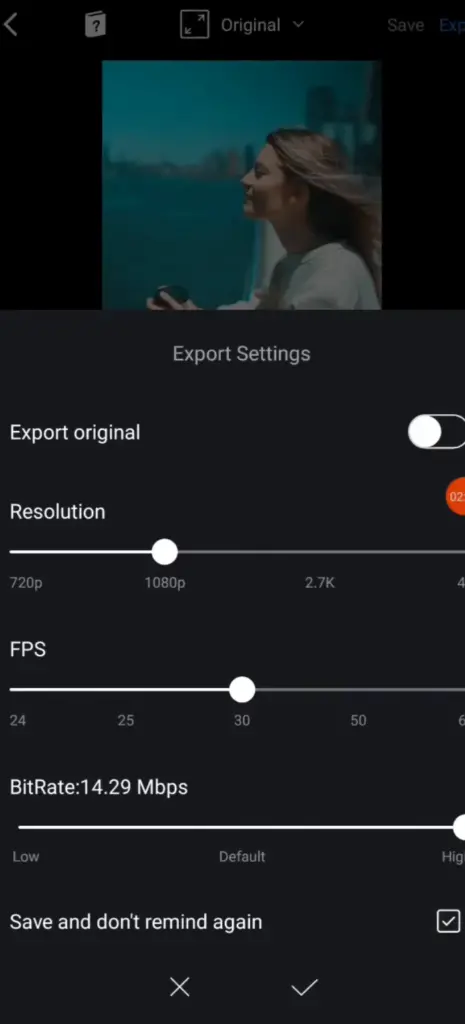 Customizale export settings