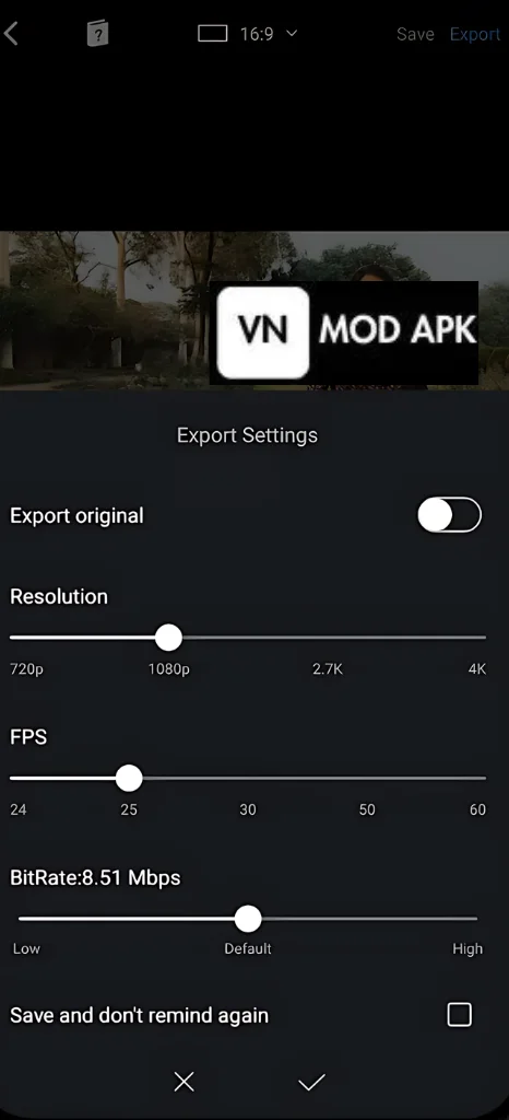 Normal frame rate and resolution settings