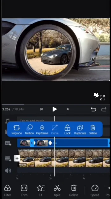 Preview the edited video on fullscreen by tapping on the preview button above the layers