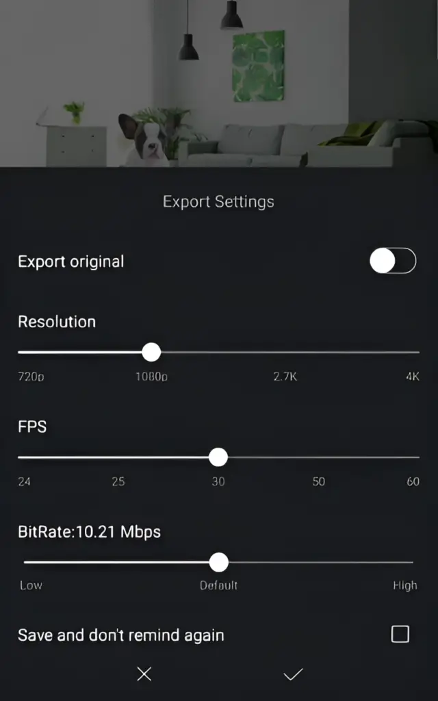 Customizable  export settings feature of VN MOD APK Old Version